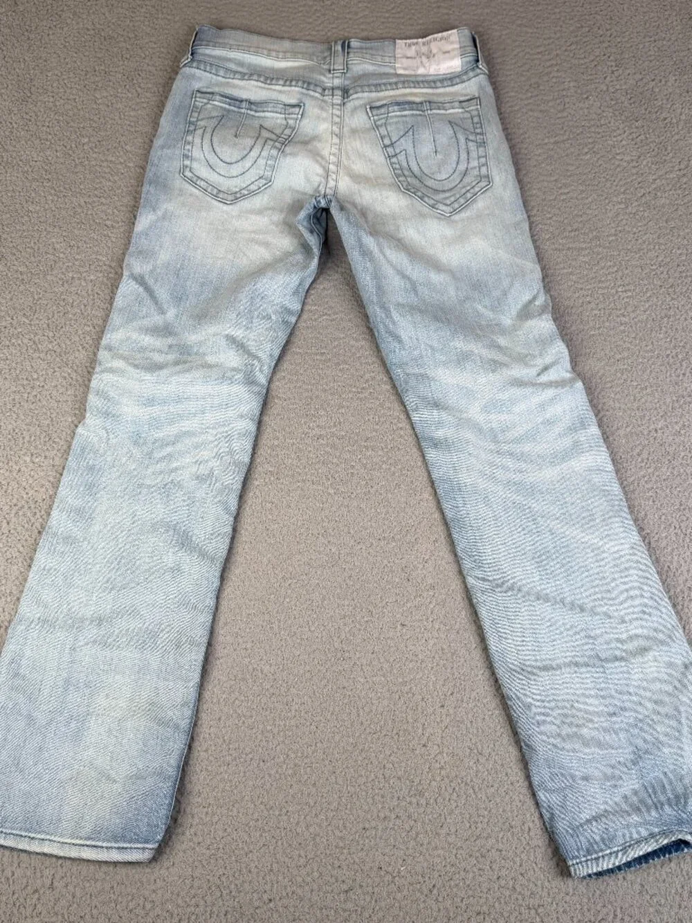 TRUE RELIGION Ricky Relaxed Straight Jeans Blue Yellow Horseshoe Stitch Mens 31